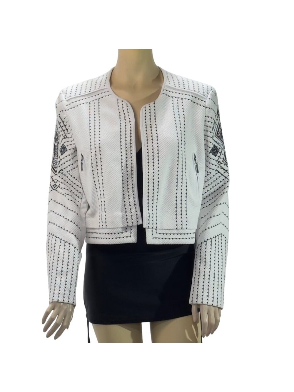 Nygard Womens Aztec Pattern White & Black Cropped Jacket Size L